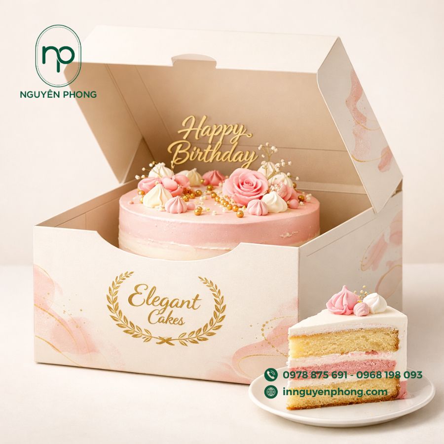 In hộp đựng bánh ngọt xinh xắn